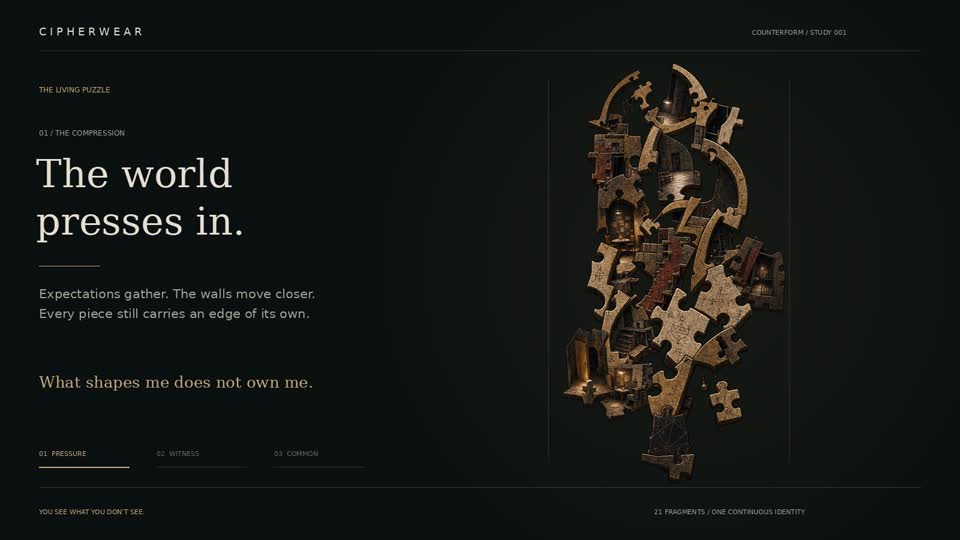 The Living Puzzle — v0.4 Motion — still poster (video withheld)